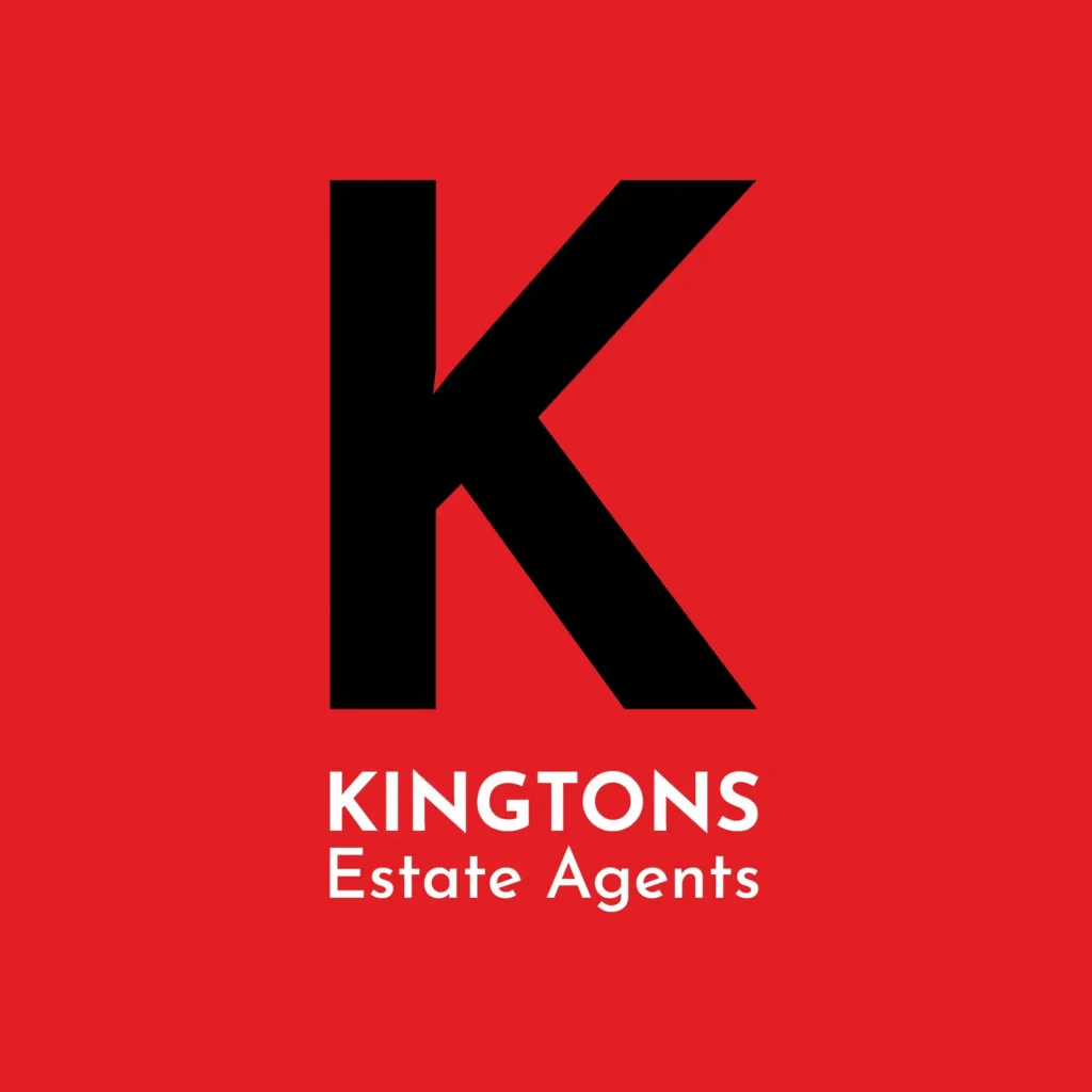 The Kingtons Estate Agents logo on a red background.